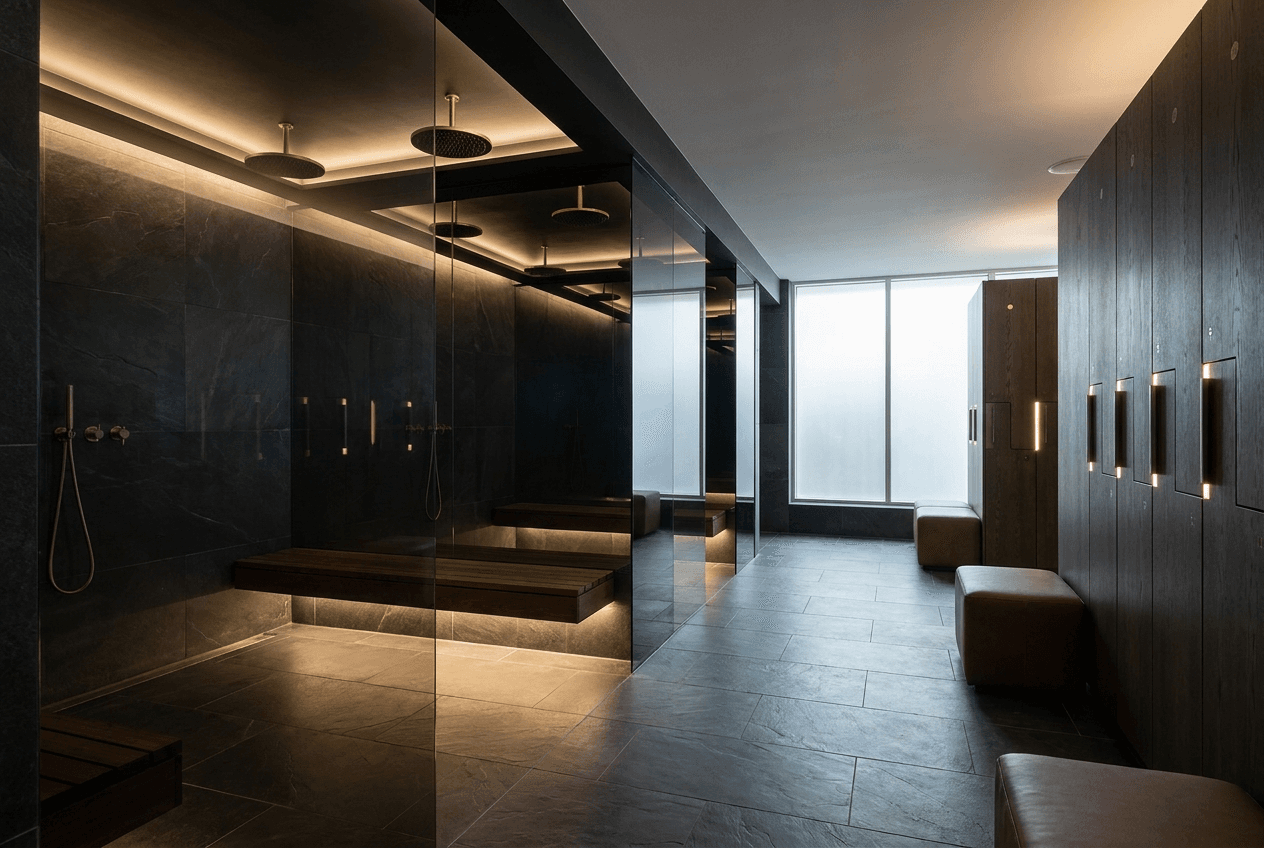 Luxury locker room and shower area
